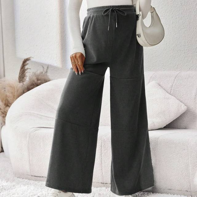 SHEIN Pregnant Women Solid Color Drawstring Waist Wide Leg Loose Casual Pants