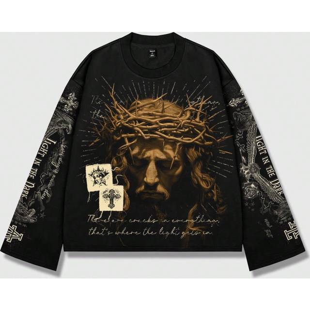 ROMWE MEN Men&#39;s Jesus Graphic Print Pullover Sweatshirt, Casual For Spring And Summer