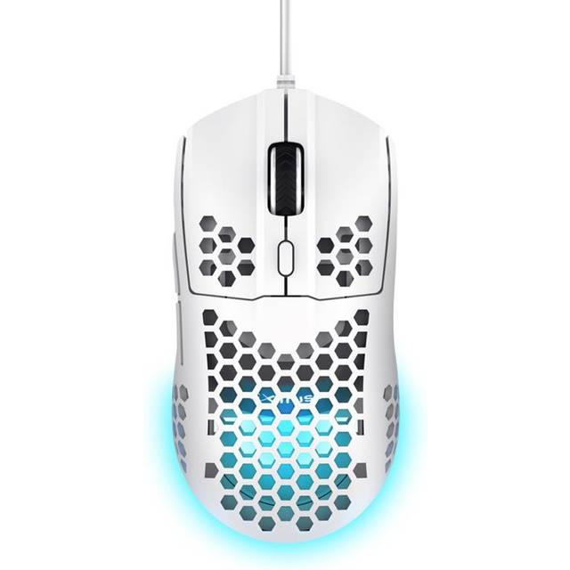 Trust Gaming GXT 928W Helox vit spelmus, superlätt USB-trådbunden mus 65 g, justerbar DPI (200-6400), optisk sensor, 6 programmerbara knappar, RGB LED-belysning, spel PC gaming laptop Macbook