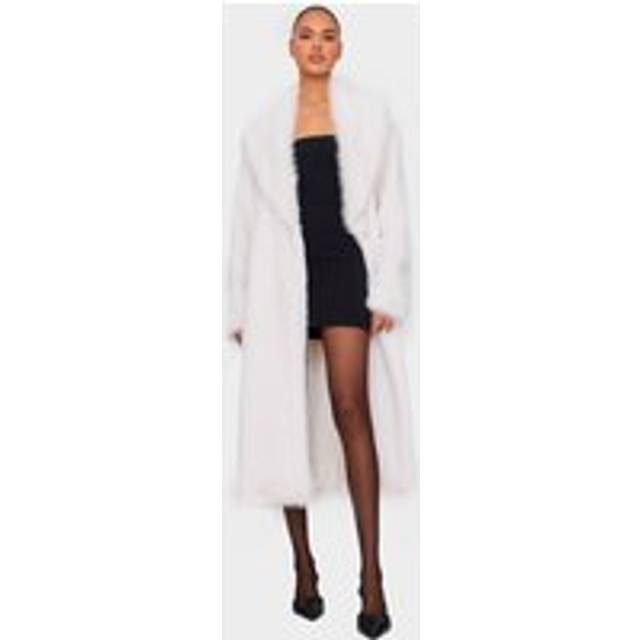 Silver Glitter Faux Fur Maxi Coat, Grey - XL