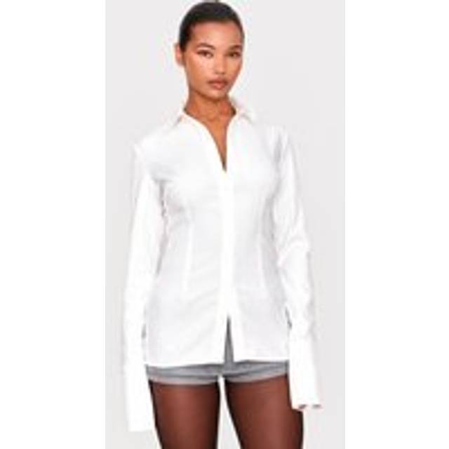 White Woven Fitted Shirt, White - 10