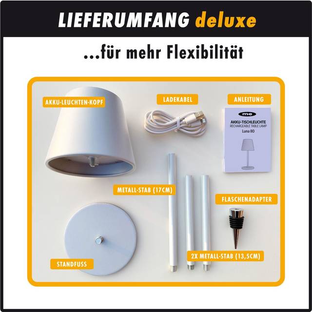 m-e modern-electronics LUNA-80 W 41434 Sladdlös bordslampa LED LED fast installerad 3 W Vit