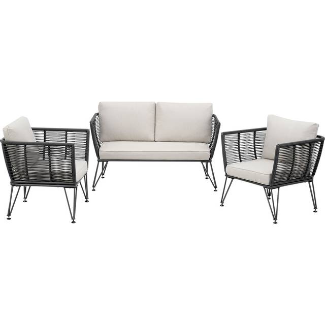 tectake Garden Furniture Set Sundo - 2 armchairs, sofa, thick cushions, removable cushion covers, Grey