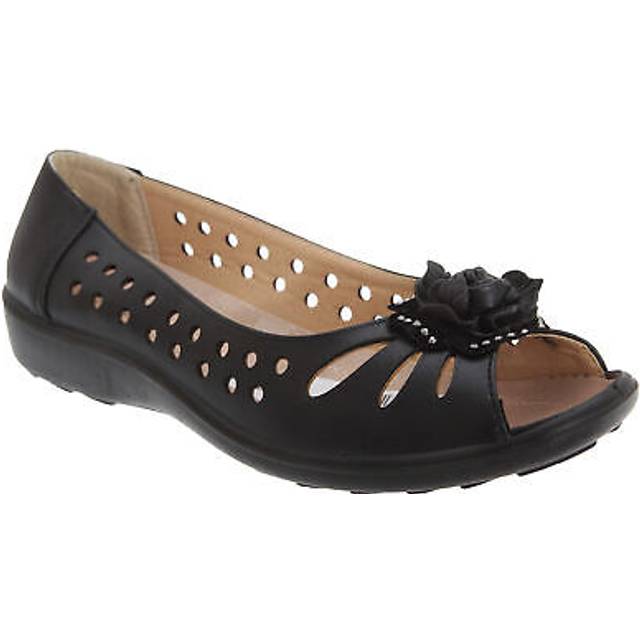 Punched Open Toe Flower Casual Shoes - Black - 3