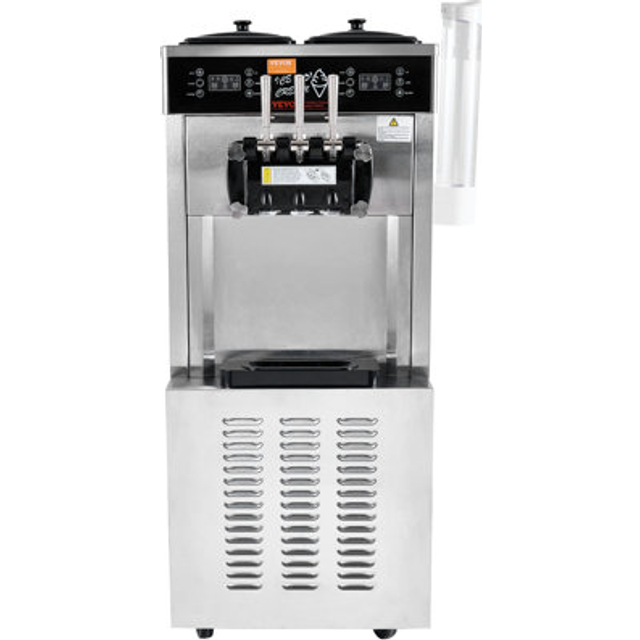 VEVOR Kommerzielle Eismaschine, 34&#x2013;44 L/h Leistung, 1850 W, Freistehende Softeismaschine mit 3 Geschmacksrichtungen, 2 x 9 L Edelstahlbeh&#xE4;lter, LED-Panel Einzelzylindernutzung & K&#xFC;hlung &#xFC;ber Nacht
