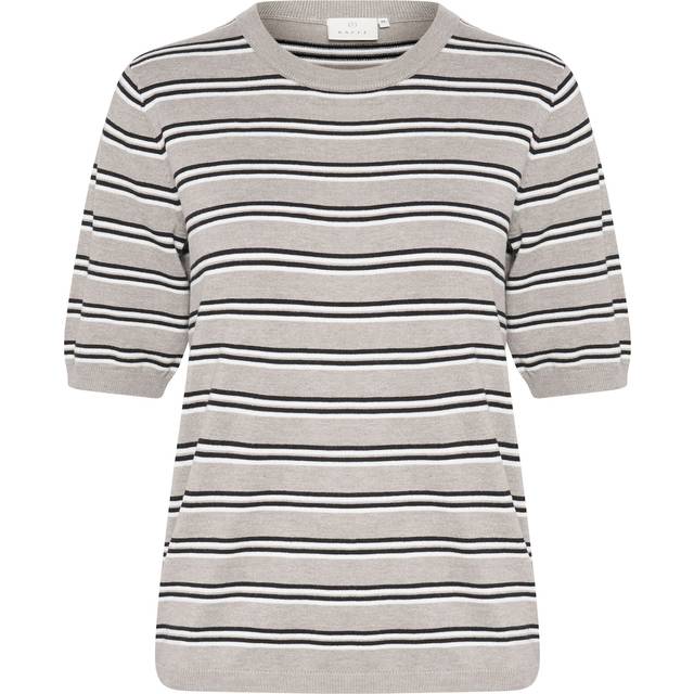 KAFFE Lizza Stripe Short Sleeve Jumper, Black/Chalk