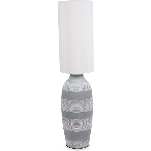 Deegan Grey Cement Effect Ceramic Midi Floor Lamp with Natural Cream Cylinder Shade - led Bulb Included