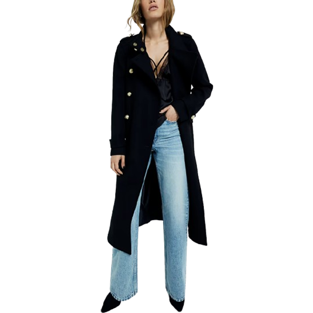 River Island Womens Black Belted Longline Military Coat - 10