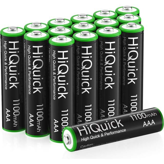 HiQuick 16 x AAA Batteries, Rechargeable 1100mAh Ni-MH Battery High Capacity Performance, Pack of 16 with 4 Cases