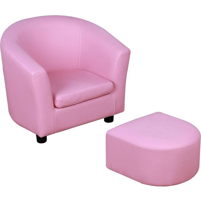 HOMCOM Kids Mini Sofa Children Armchair with Ottoman for Bedroom Playroom Pink | TJ Hughes