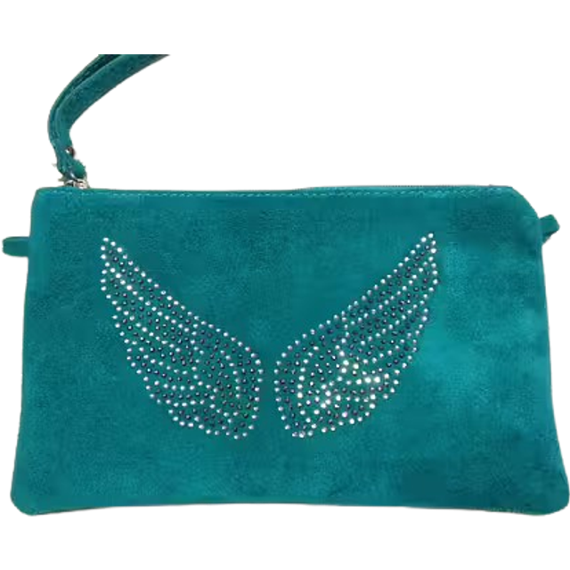 VÅGA clutch, sminkväska, mocka, turkos