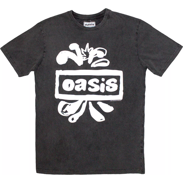 (M, Charcoal) Oasis Band Logo Splat Stone Wash T Shirt