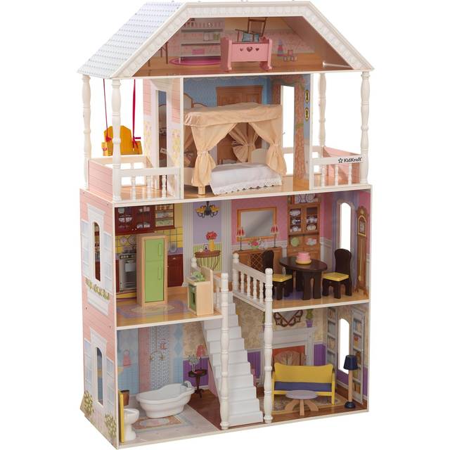 KidKraft 65023 Dockhus av Trä med Möbler och Tillbehör, Lekset med fyra spelnivåer för 30 cm stora Dockor