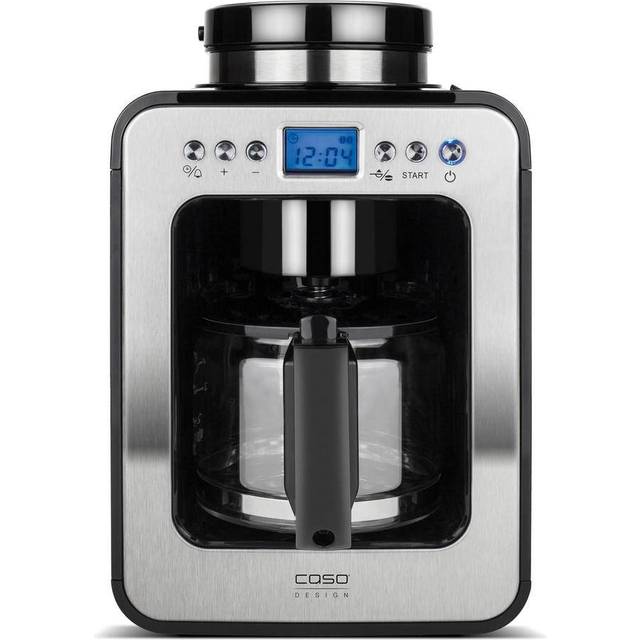 CASO Coffee Compact electronic – designkaffemaskin med kvarn, 4 koppar kaffe, även lämplig för förmalet kaffepulver, brygg- och kvarn, avtagbar, LCD-display, timer, varmhållningsfunktion