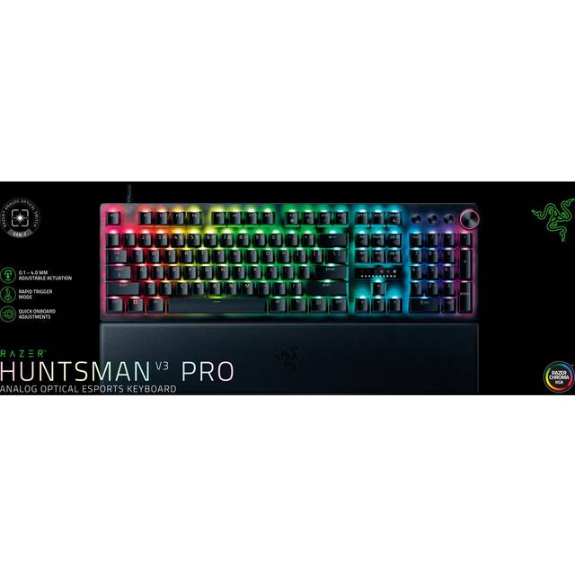 Razer Huntsman V3 Pro - Analogt optiskt tangentbord för e-sport - Razer Snap Tap - Rapid Trigger (Snabbt utlösningsläge, Texturerade PBT-tangenter med två lager) US-Layout | Svart