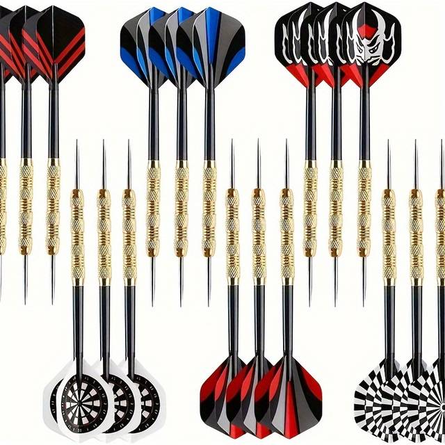 TEMU 18pcs/set Of 14g Iron Plated Copper Dart Needle Black Plastic Rod With 6 Kinds Of Dart Game