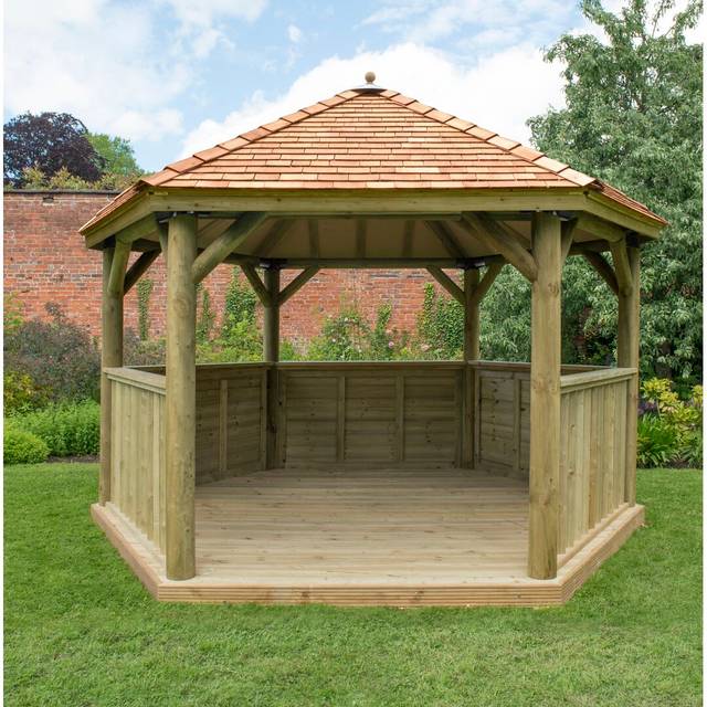4.5 x 4m Wooden Gazebo with Cedar Roof with Installation Service - Natural Timber (425.7cm W X 371.86cm D X 323.5cm H)