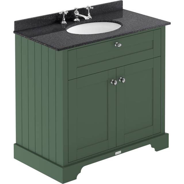 Old London Floor Standing Vanity Unit With Black Marble Top, 3 Tap Hole Sink Vanity Unit - One Size