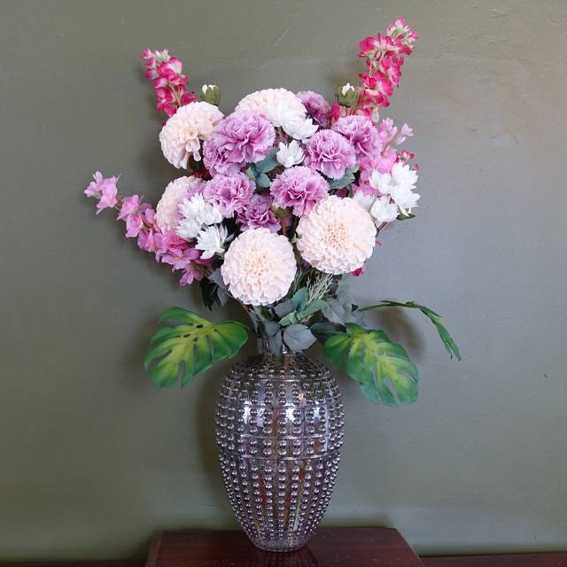 Leaf 75Cm Dahlia Artificial Flowers Tropical Blossom Bubble Vase, Pink