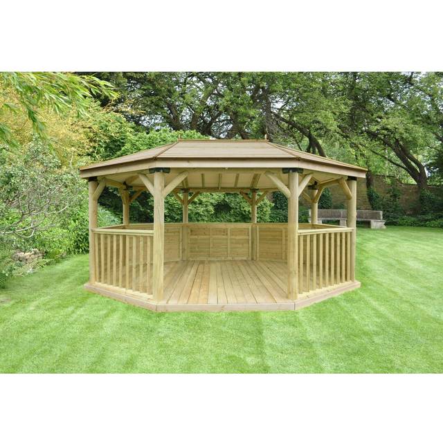 5.3m x 3.8m Wooden Gazebo with Timber Roof with Installation Service (527.3cm W X 377.95cm D X 315cm H)