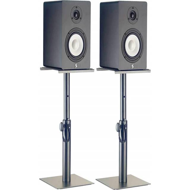 38cm Table Top Monitor Fixed Height Speaker Stand (Pair) - Silver (96.52cm H X 78.74cm W X 78.74cm D)