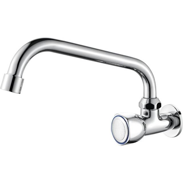 360° Swivel Spout Wall Mounted Kitchen Tap, Single Cold Sink Mixer, Chrome Finish - Silver (6.1cm H X 2cm D)