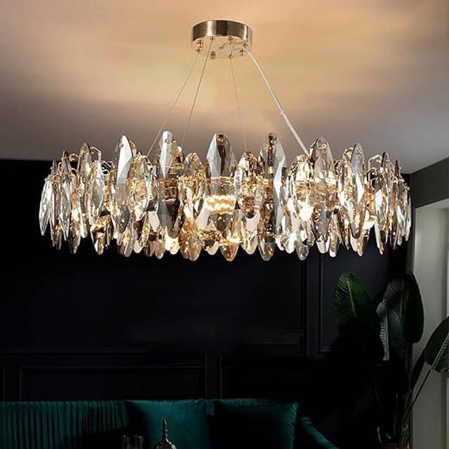 Beauchamps Crystal Chandelier with Glass Accents,K9 Crystal Raindrop Chandelier,Modern Chandelier Crystal Light - Brushed Gold (26cm H X 80cm W X 80cm D)