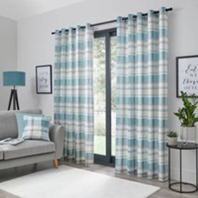 Fusion Balmoral Check Allover Check Print Pair Of Eyelet Curtains - Duck Egg - W168xD183cm(W66xD72inches)
