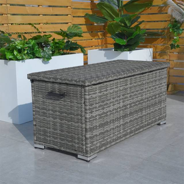 243L Compact Rattan Brown Deck Storage Box - Grey (56cm H X 122cm W X 56cm D;56cm H X 122cm W X 56cm D)