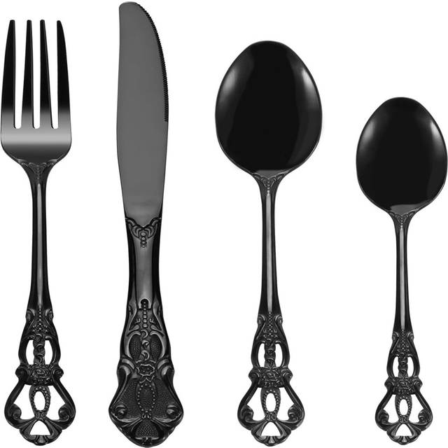 Astoria Grand Purdue 24 Piece Stainless Steel Cutlery Set , Service for 6 - Black (24)