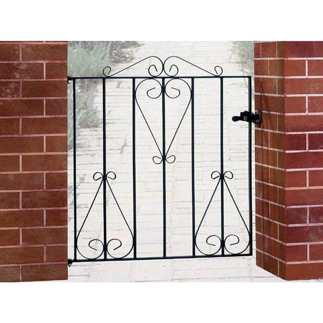 Suez Scroll Metal Garden Gate 91cm High - Black (84cm W X 91cm H)
