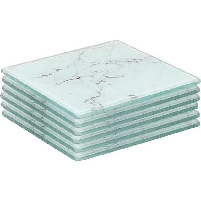 Square Glass Coasters - Marble - Pack of 6 - White Marble