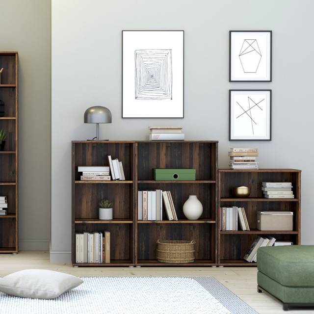 Latitude Run Belniak Tall Narrow Bookcase in Vintage Oak Brown (2 Shelves) 85.40"H x 54.60"W x 34"D