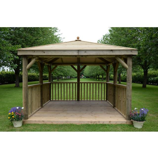 3.5m x 3.5m Wooden Gazebo with Timber Roof with Installation Service - Cedar (367.1cm W X 367.03cm D X 317cm H)