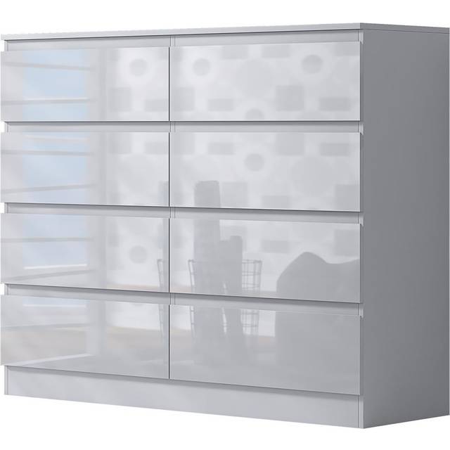 (High Gloss White) 8 Drawer Chest Of Drawers Bedroom Storage Dresser