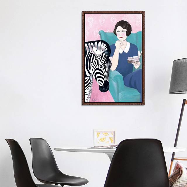 Woman And Zebra by Sally B - Gallery-Wrapped Canvas Giclée on Canvas - Classic Wood Framed (101.6cm H x 66.04cm W x 3.81cm D)