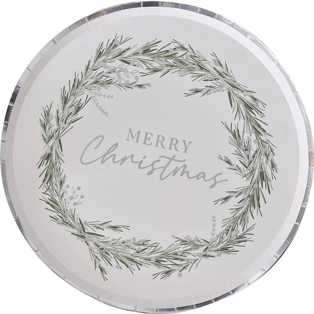 Papperstallrikar Merry Christmas Silver 8-pack