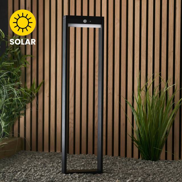 Abdifatah Black Low Voltage Solar Powered Integrated LED Metal Bollard Light - Matte Black (80cm H x 14.7cm W x 14.7cm D)