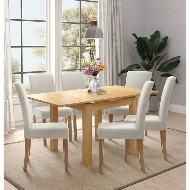Hatcher Oak Small Extending Table With 6 Chair With Oak Legs - Beige (6)