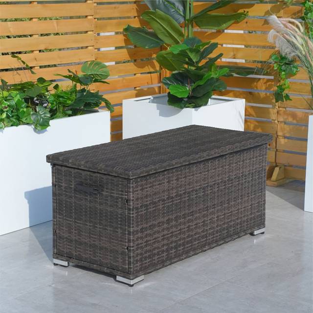 243L Compact Rattan Brown Deck Storage Box (56cm H X 122cm W X 56cm D;56cm H X 122cm W X 56cm D)