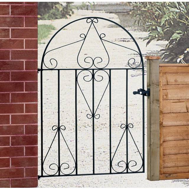 Suez Scroll Low Bow Top Metal Garden Gate - Black (99cm W X 126cm H)
