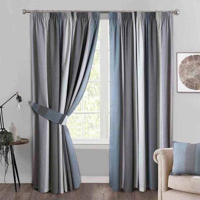 Home Curtains Seville Stripe Printed Pencil Pleat Lined Curtains with Tiebacks - Natural