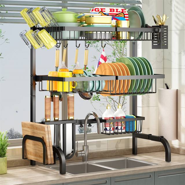 Robinto Two Tier Dish Rack - Satin Black (10cm W X 10cm D)