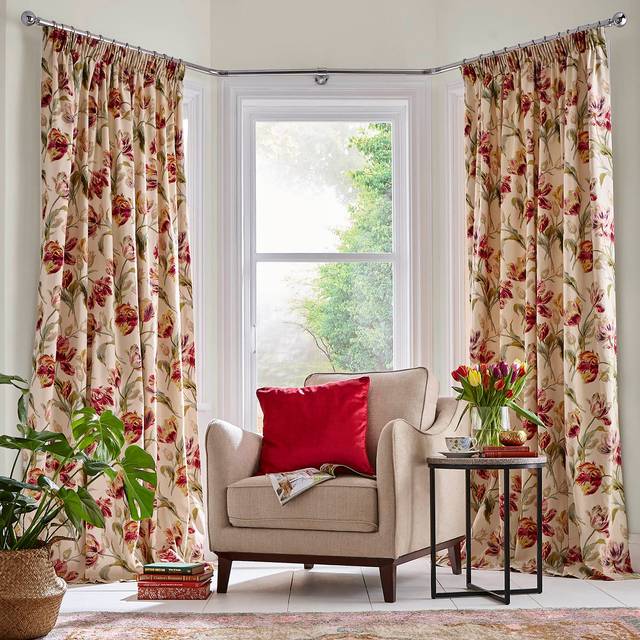 Laura Ashley Gosford Ready Made Curtains Cranberry - Red/Cream