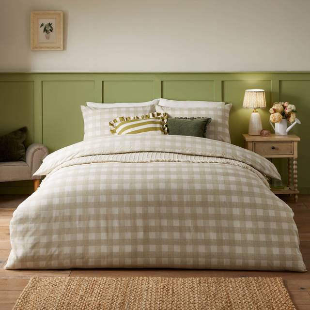 Riviera Hartsford Check 144 Thread Reversible Duvet Cover & Pillowcase Set - Natural