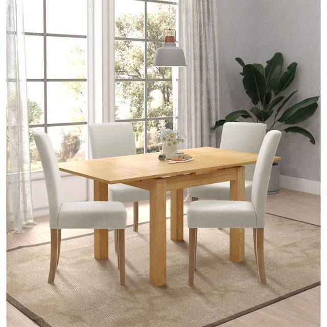 Hatcher Oak Small Extending Table With 4 Grey Chair With Oak Legs - Beige (4)