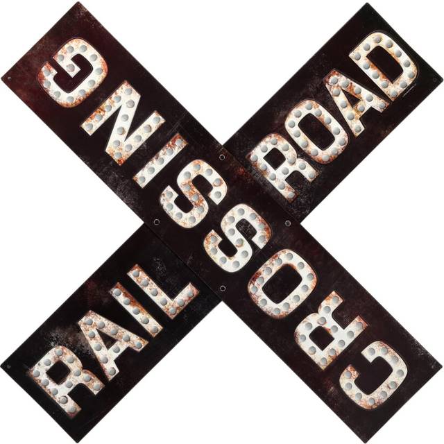 Railroad Crossing Prismatic Embossed Metal Sign - Vintage Railroad Sign for Garage, Bedroom or Man Cave
