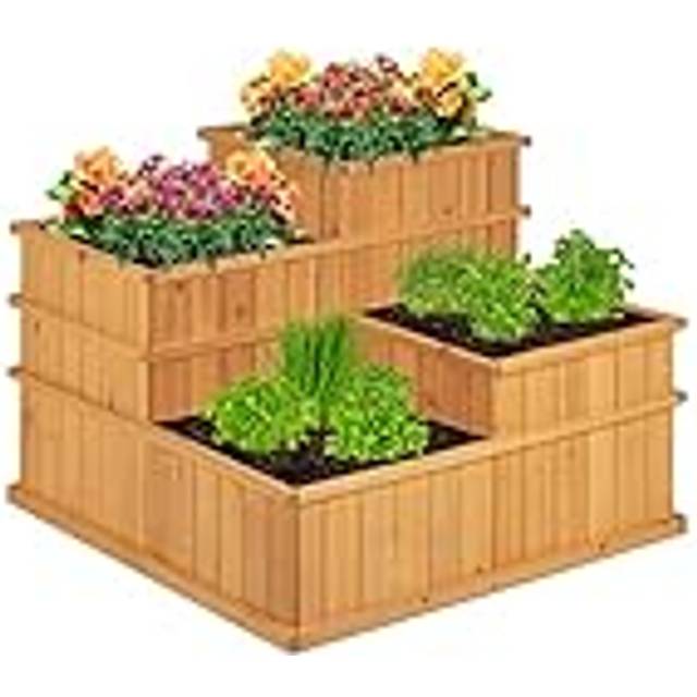 Relaxdays - Raised Flowerbed, Tiered, 4 Planter Boxes, Herbs, Garden, Balcony, Terrace, Wooden, hwd: 61x81x81 cm, Natural