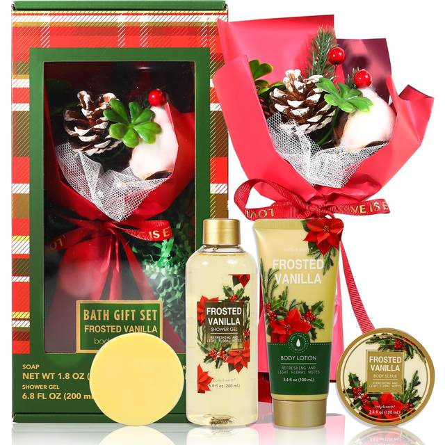 Christmas Day Gifts Spa Set for Her - BODY & EARTH Spa Gift Baskets for Women, 5 Piece Spa Gifts with vanilla Scented Bath Wash, Body Scrub, Body Loti