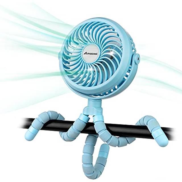 Battery Operated Stroller Fan Flexible Tripod Clip On Fan with 3 Speeds and Rotatable Handheld Personal Fan for Car Seat Crib Bike Treadmill